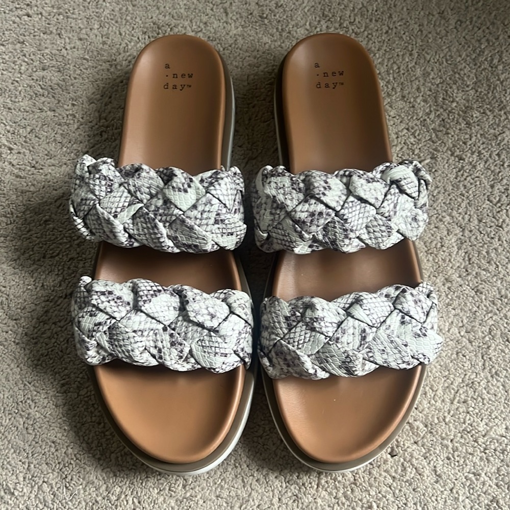 Braided Contoured Footbed Slide Sandals Snake Print